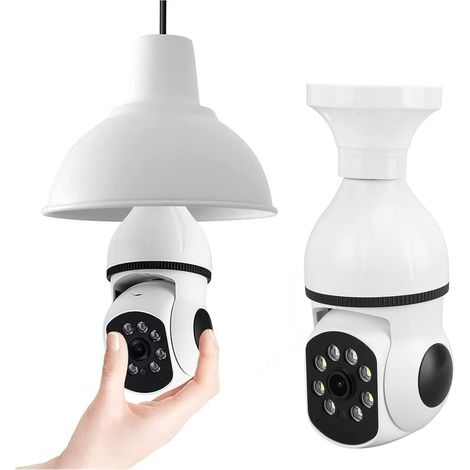 Caméra de sécurité à Ampoule, Prise E27 2MP Couleur Vision Nocturne 5G WiFi Moniteur de Plafond Caméras Intérieur Extérieur, Grand Angle 360 degrés, Conversation (1/5)