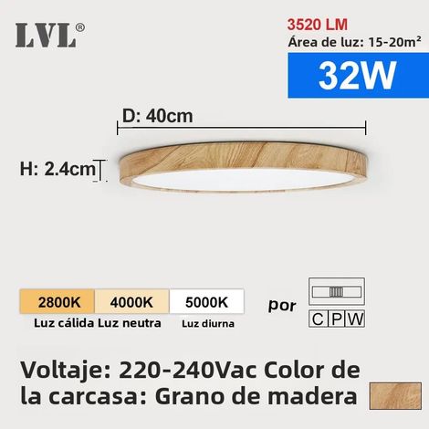 Plafonnier LED moderne (32 W, motif bois multicolore) avec motif bois doré (1/5)