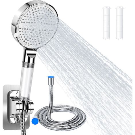 Pommeau de Douche Haute Pression avec Filtre – Douchette Économique Anti-Calcaire, 6 Modes de Jet, avec Flexible 1,5 m + Filtres de Rechange, Anti-Chlore pour Peau Sensible (1/5)