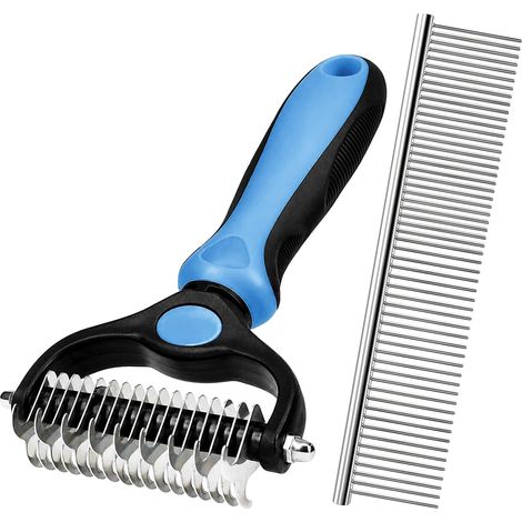 2-in-1 Double Sided Brush Kit 17+9 Teeth + 63 Teeth Steel Comb Undercoat Detangler for Dog Cat Removes Knots and Dead Hair, Grooming Tool, Blue (1/5)