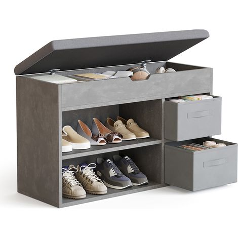 Banc à Chaussures avec 2 Boxes Amovibles & Coussin, Meuble de Rangement pour Entrée/Salon, 80 x 30 x 48 cm, Gris, Mondeer (1/5)