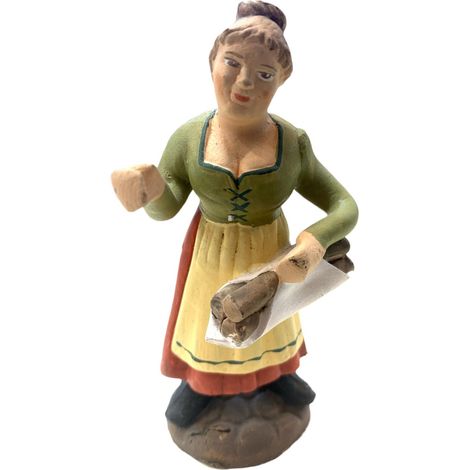 Donna con legna statuetta in terracotta artigianale per presepe napoletano da h 10 cm