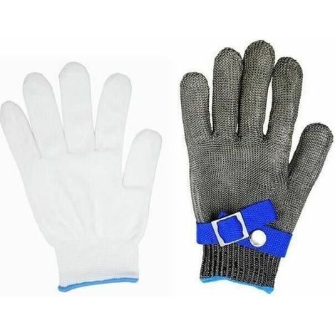 (L) Gant De Boucher En Cotte De Maille Acier Inoxydable Resistant Coupe Haute Performance Niveau 5 Protection Taille (Pas Une Paire) (1/4)