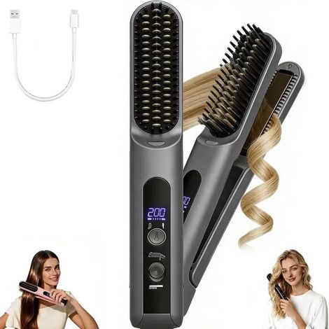 À Lisser Sans Fil – Bigoudi 2 En 1, Outils De Coiffure, Portable, Rechargeable, Alimenté Par Batterie Pour Voyage, Avec 4 Réglages (1/5)