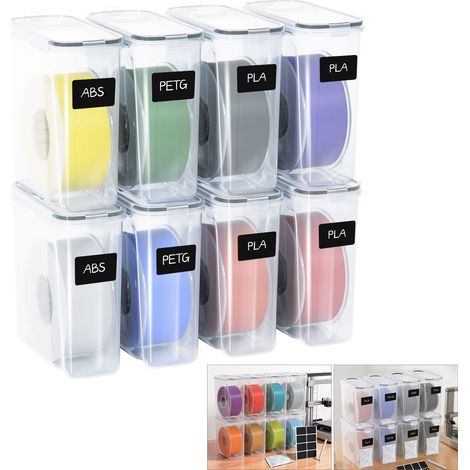 TolleTour Caja de almacenamiento para filamento 3D de 4 L, lote de 8, transparente/negro, antihumedad con desecante (1/5)