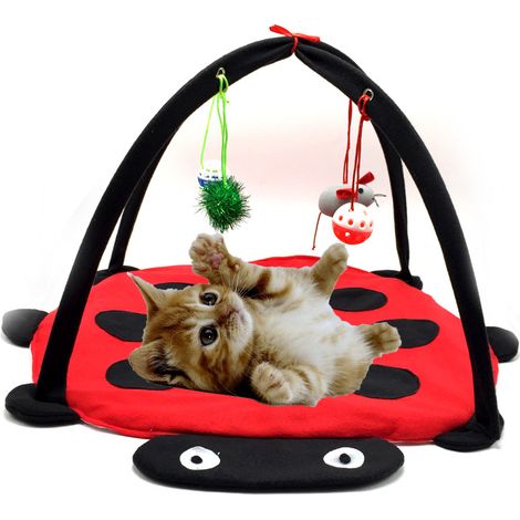 Tapis d'éveil et d'activité pour chat avec tunnel jouet, tente confortable pour chaton, coussin moelleux réversible pour chien, espace de repos douillet, jeu et détente.
