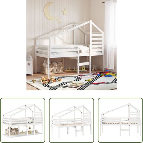 Lit enfant - Lit haut sans matelas blanc 90x190 cm bois de pin massif (1/5)