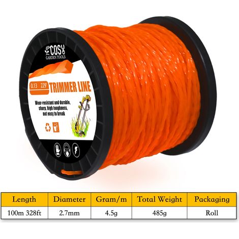 Fil de coupe-bordures torsadé (2,7 mm) ultra-résistant pour débroussailleuse et coupe-bordures de pelouse et jardin. (1/5)