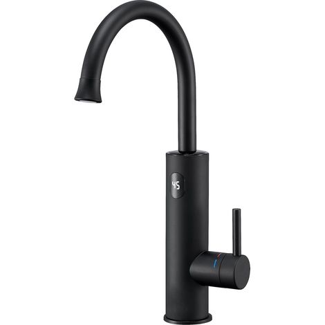 Robinet de Cuisine,3000W Chauffe eau Instantané Electrique Noir,Avec affichage de la température à LED,Mitigeur Cuisine à poignée unique, rotation à 360 degrés (1/5)