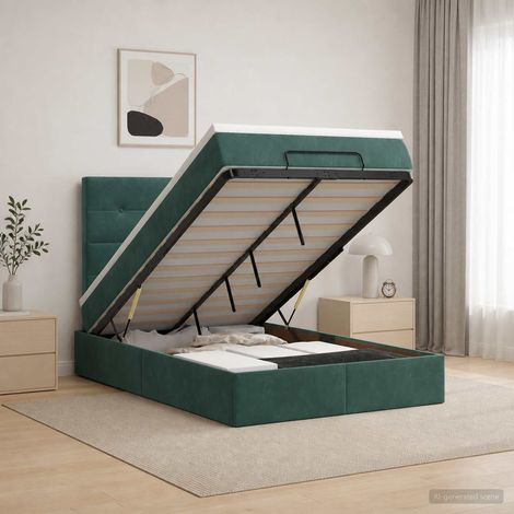 Cama tipo otomana con colchón y LED Verde oscuro 120 x 190 cm (1/5)