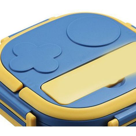 Boîte à lunch/assiette portable en acier inoxydable 304 pour enfants et bébés, boîte à lunch en forme de robot avec poignée, trois compartiments, bleue. (1/5)