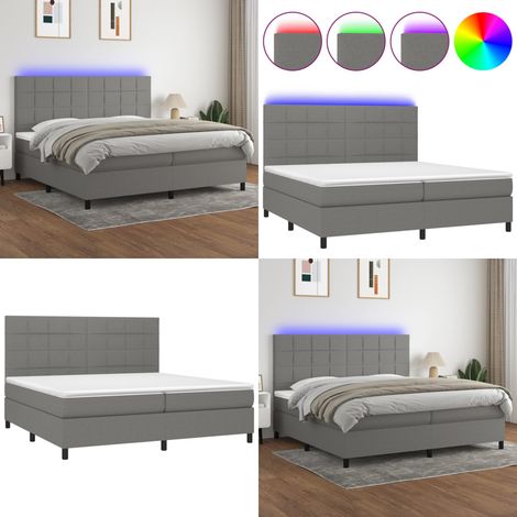 Sommier à lattes de lit et matelas et LED Gris foncé 200x200 cm - Sommier Tapissier - Lit Plateforme - Lit Avec Led - Matelas À Ressorts Ensachés - Têted Lit Ajustable - Home & Living (1/5)