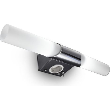 TIVCROXS - B.K.Licht Lampe miroir moderne avec prise & interrupteur, 44,5x6x11cm, LED blanc chaud 3000K, économe en énergie, idéale pour salle de bain & maquillage, montage mural, métal & verre (1/5)