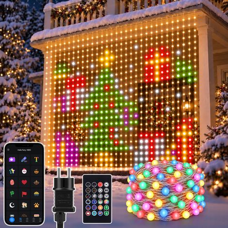 2 x 2 m Smart Rideau Lumineux RGBIC 400 LED Boules avec 100 Modes Extérieure Étanche IP44 Minuterie Sync Musicale DIY GIF APP et Télécommande Guirlande Lumineuse pour Noël Chambre Fête Multicolore (1/5)