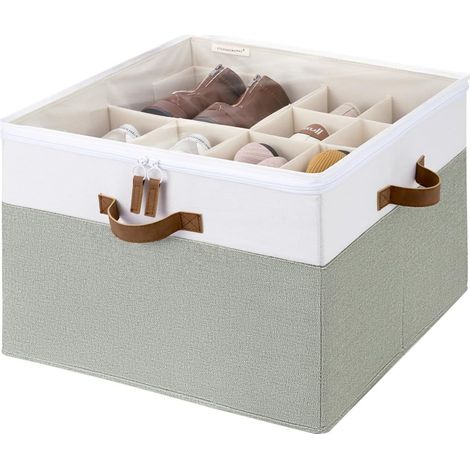 Organisateur de chaussures pour placard, boite rangement chaussures pour 16 paires, boîte en tissu avec couvercle, conteneurs de rangement pour chaussures d'armoire, vert et blanc (1/5)