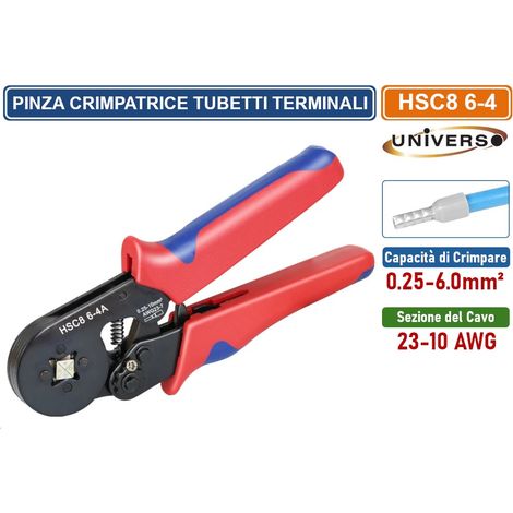 PINZA CRIMPATRICE PER TUBETTI TERMINALI SINGOLI DA 0.25 A 6 mm² CAVI 23-10 AWG (1/3)