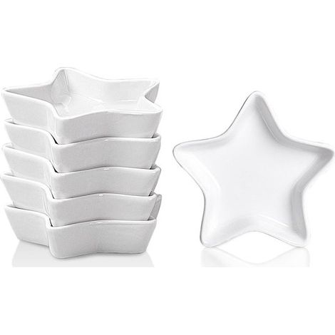 Ciotola/piattino a forma di stella per salse, ciotola in ceramica adatta per salsa di soia, salsa per sushi, erbe aromatiche, salsa barbecue, piccola ciotola per spezie, set da 6 pezzi, bianco, 37 ml (1/5)