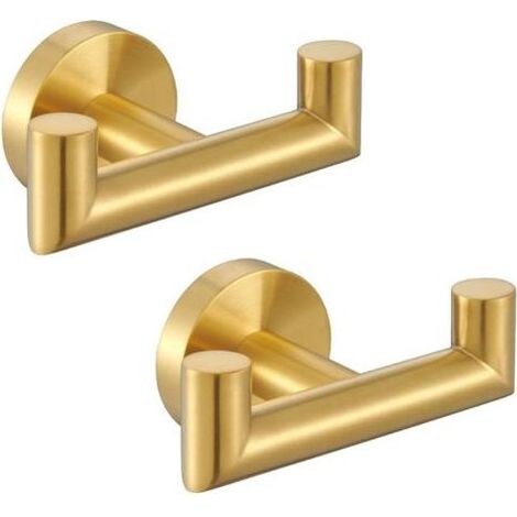 2 Pièces Crochet Mural, Acier Inox SUS 304 pour Peignoir, Porte Serviette Salle de Bain, Accroche Torchon Cuisine, Porte Manteau, Attache Murale, Manteau, Chambre (Doré) (1/5)