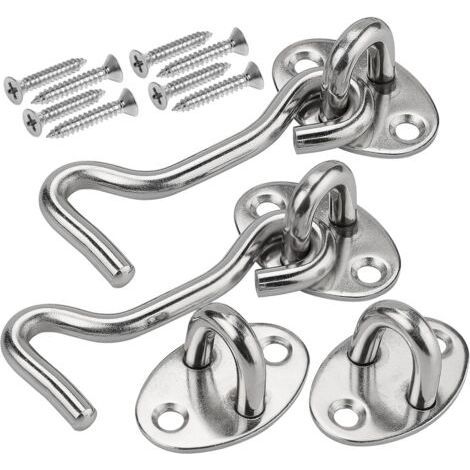 Lot de 2 crochets tempête de 8,3 cm avec œillet en acier inoxydable - Grande taille pour porte - Crochet de cabine - Pour porte de garage, fenêtre (1/5)