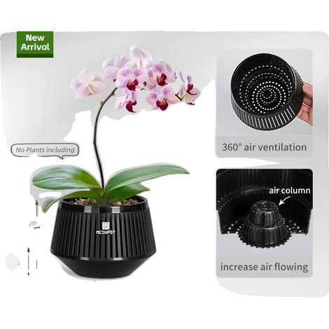 Pot d'Orchidée, Design à Taille d'Air, Esthétique Moderne, Noir-1 pc 12cm (1/2)