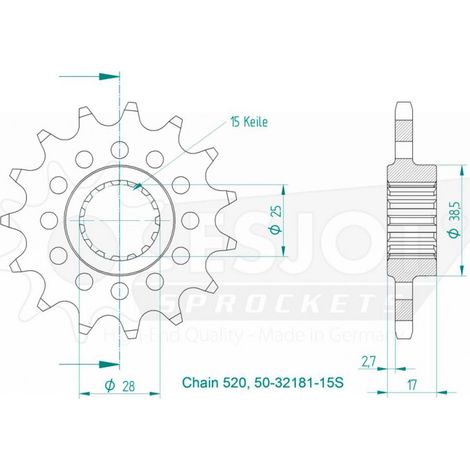 Pignon Lightweight Ducati - 520 - 15 Dents - Made in Germany