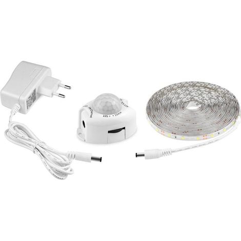 Ruban Led Avec Détecteur De Mouvements, Bande Led Flexible Autocollante,Étanche IP65 Avec Alimentation 12V Barre Lumineuse Pour Chambres, Salons, Cuisines, Armoires Et Décoration (5M, blanc) (1/5)