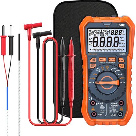 Multimètre Numérique 9999 Comptes avec Mesure d'Inductance, Voltmètre Portable Testeur de Tension et de Courant CA/CC, Outil de Mesure de Diodes, Résistance et Ohm (1/5)