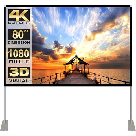 Écran de Projection 80 Pouces 4K HD 16: 9 Ecran Projecteur Pliable Lavable Résistant Portable, Anti-Plis pour Vidéoprojecteurs, Projection Double Face pour Cinéma Maison/en Plein Air (80") (1/5)