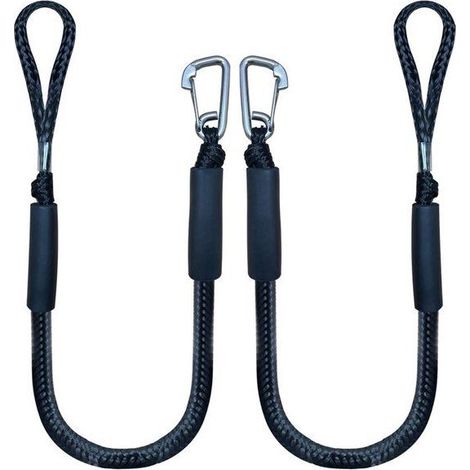 Corde d'amarrage pour bateau - 2 pièces - Longueur extensible de 1,2 à 1,7 m - Corde d'amarrage noire - Accessoires pour quai (1/5)
