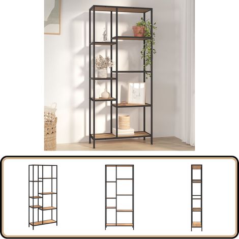 Bücherregal 80x30x180 cm Stahl und Holzwerkstoff - Bucherregal - Regal - Holzmöbel - Metallregal - Aufbewahrungslösung (1/5)