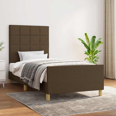 Cadre de lit sans matelas marron foncé 90x190 cm tissu (1/5)