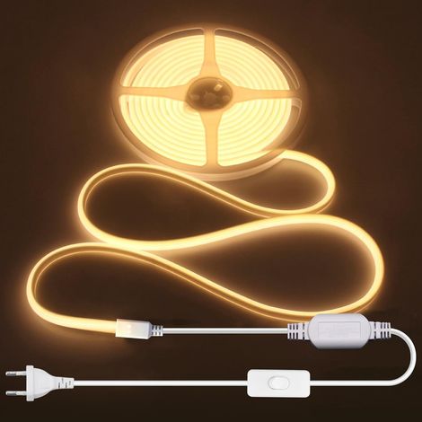 Bande LED COB étanche blanc chaud 2700K 5 m (16,4 pi), guirlande lumineuse LED néon 1440 LED, flexible, pour intérieur et extérieur, placar (1/4)