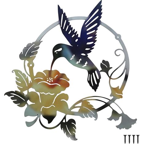 Décoration murale oiseau en métal, colibri, fleurs d'extérieur, ornement suspendu pour la maison et le jardin (1/5)