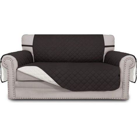 Double Sided Sofa Cover Waterproof Double Couch Cover Furniture Protector Slipcover with Elastic Strap Pet Kids Children Dogs and Cats (Double Sofa, Black)