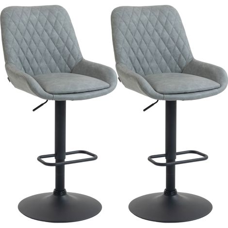 Set of Two Faux Lear Retro Bar Stools - Light Grey (1/5)