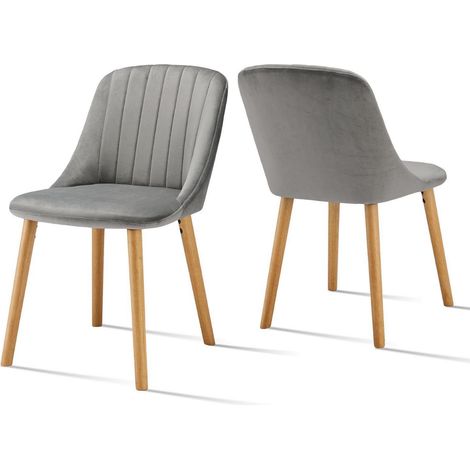 Lot de 2 chaises de salle à manger en velours gris clair avec pieds en bois massif (1/5)