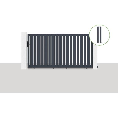 Pack portail coulissant 300x160cm VEYMONT + 2 poteaux EIFEL H.190cm Gris (1/5)