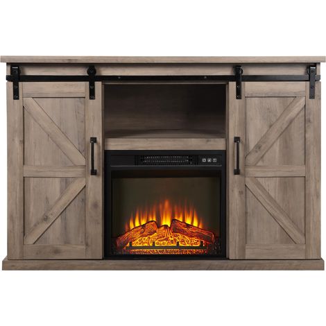 Purline – Buffet rustique avec cheminée électrique 2000W – Finition chêne gris – Dimensions 137x40x82 cm – Thermostat et télécommande (1/5)