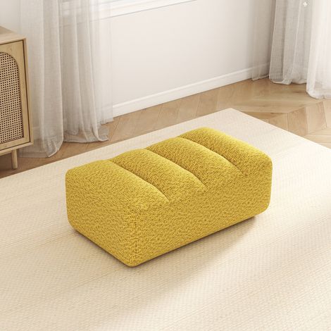 Ottomane polaire granuleuse Brravo, jaune vif, pouf moelleux et cosy pour salon ou chambre, assise confortable et design moderne. (1/5)
