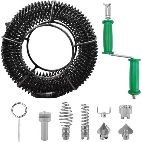 m lange Abflussspirale, 16 mm Durchmesser, mit 8 Reinigungs- und Ausbaggerwerkzeugen, multifunktionaler Abflussreinigungsstiel (1/5)