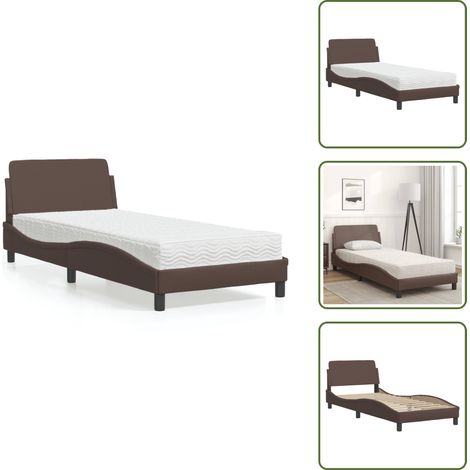 The Living Store Lit avec matelas marron 90x200 cm similicuir - Lit Double - Lit Plateforme - Lit Design - Lit Confortable - Matelas Mousse