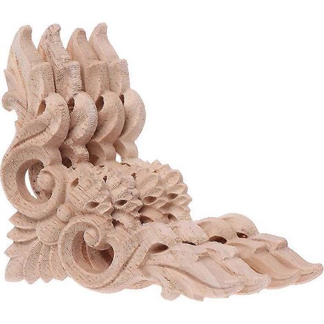 Ensemble de 4 appliques d'angle en bois sculpté à motif floral, non peintes, pour armoire ou cabane. (1/5)