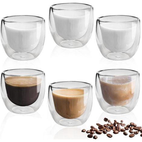 6 Pièces Tasse a Cafe, Verre Double Paroi 80Ml, Tasses à Expresso à Double Paroi Isotherme, Verres à Café en Verre 80ml, Tasse a Cafe Double Paroi, Pour Cappuccino Couche Lait, Thé (1/5)