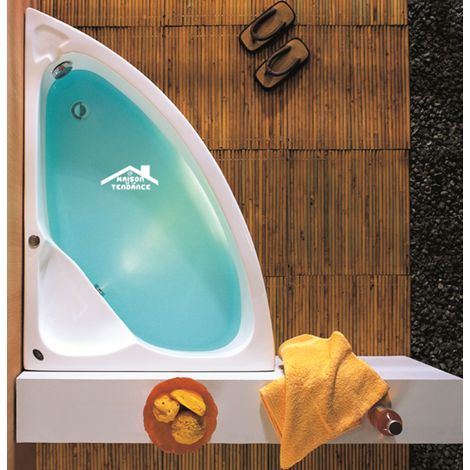 Baignoire d'angle avec tablier en acrylique lucite KONCHILI 125x90x33 cm-Blanc-Gauche-Blanc-90.00 --