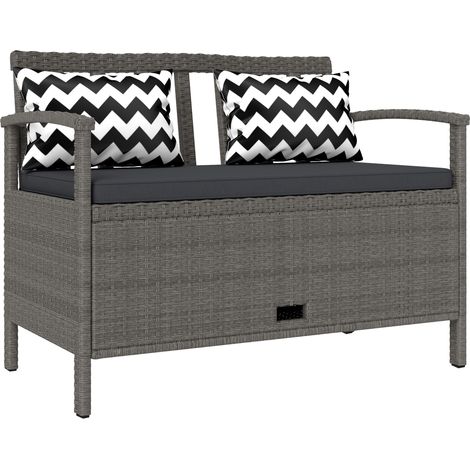 160L Storage Two-Seater Rattan Bench - Grey