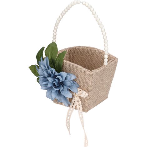 Retro-Blumenmädchenkorb aus Jute mit Perlenhenkel, ideal für Süßigkeiten und Blütenblätter, Hochzeitsdekoration für die Braut, Modell Nr. 1 (1/5)