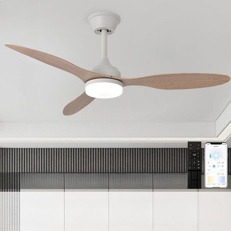 Ventilador de Techo de 107 cm con Luz LED y Mando a Distancia, 3 Aspas de Madera Caqui, Ventilador Silencioso Regulable para Salón y Dormitorio (1/5)