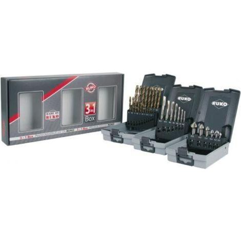 RUKO  3in1-Box  HSS  -  Taladrar,  cortar,  avellanar  -  Juego  completo  para  roscar  –  131003