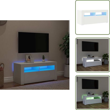 TV-Schrank mit LED-Leuchten Weiß 90x35x40 cm - TV Schrank - Holzwerkstoff Möbel - Weißer TV Stand - LED Beleuchtung - Wohnzimmer Dekoration (1/5)