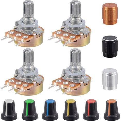 20 Pièces Potentiomètre Linéaire 2K Ohm - WH148 avec Axe Moleté - Kit Complet Écrous et Boutons - Pour Projets Électroniques et Audio - Multicolore (1/5)
